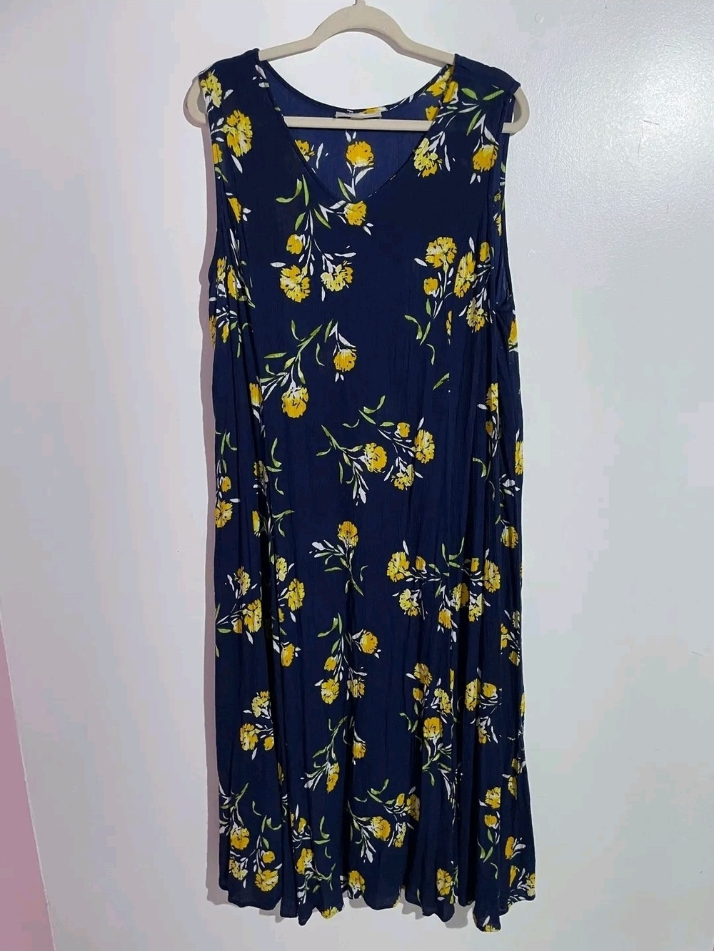Women Within Vintage Summer Dress Navy Yellow Flowers Size 22-24